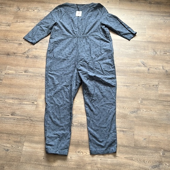 The Nines by HATCH 3/4 Sleeve Button-Front Maternity Jumpsuit Indigo Floral XXL - Picture 7 of 8